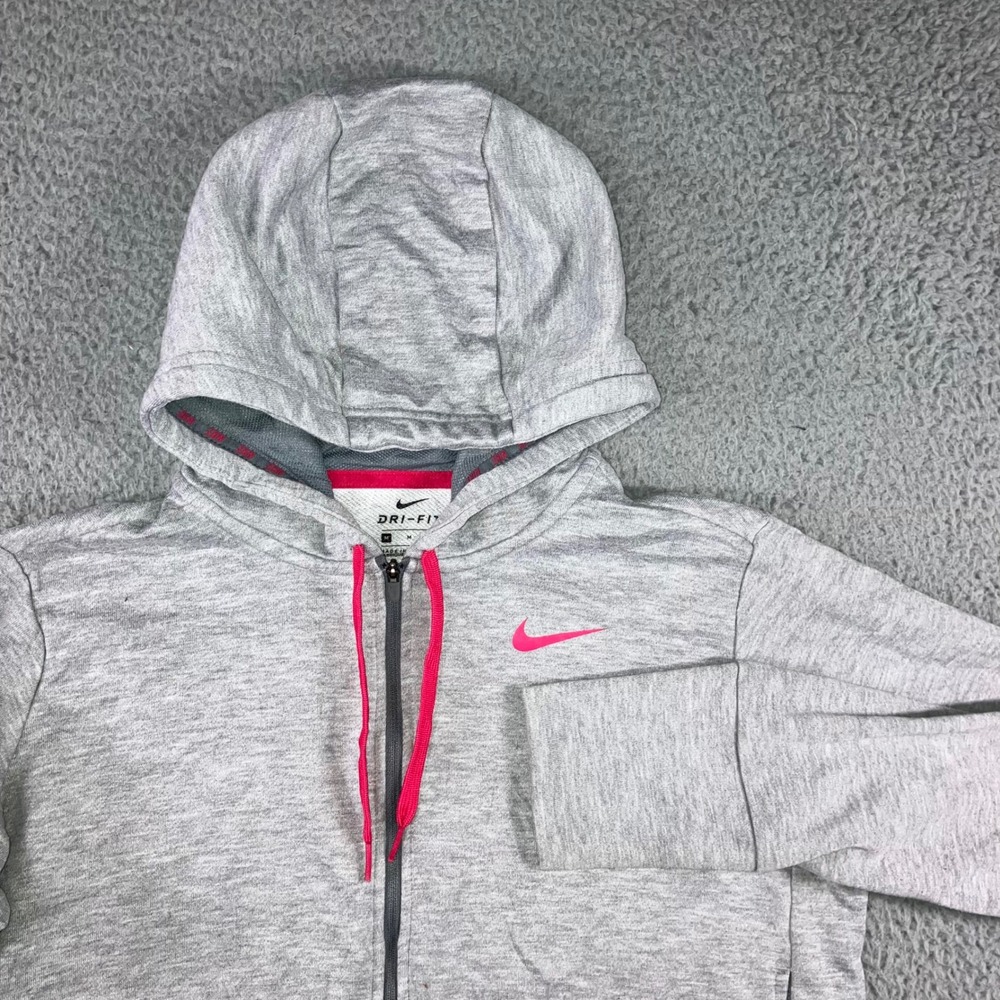 Nike Full Zip Hoodie Women M Gray Pink Dri-FIT Activewear y2k Outdoor Layering